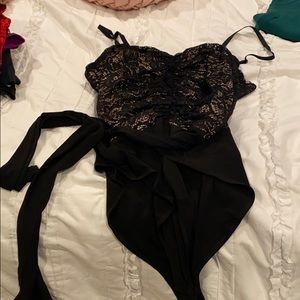 Lace top body suit with tie